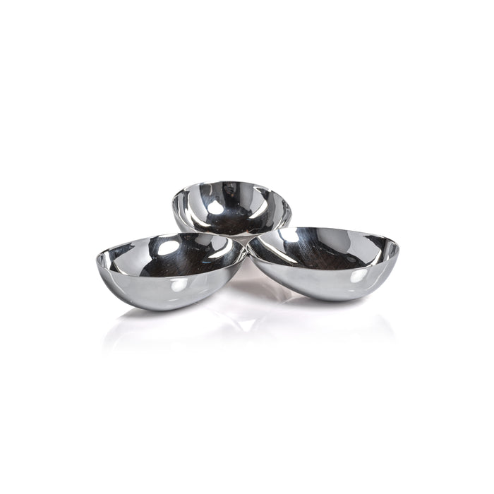 Zodax Stassi Polished Stainless Steel Triple Nut Bowl, Nickel