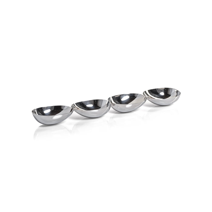 Zodax Stassi Polished Stainless Steel 4-Bowl Nut/Snack Server, Nickel