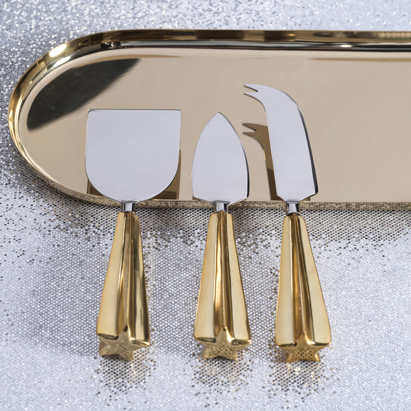 Zodax Two-Tone Star Polished Cheese Knives Set, Gold