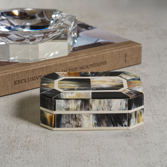 Zodax Baldur Black Horn Inlaid Decorative Box with Ivory Trim