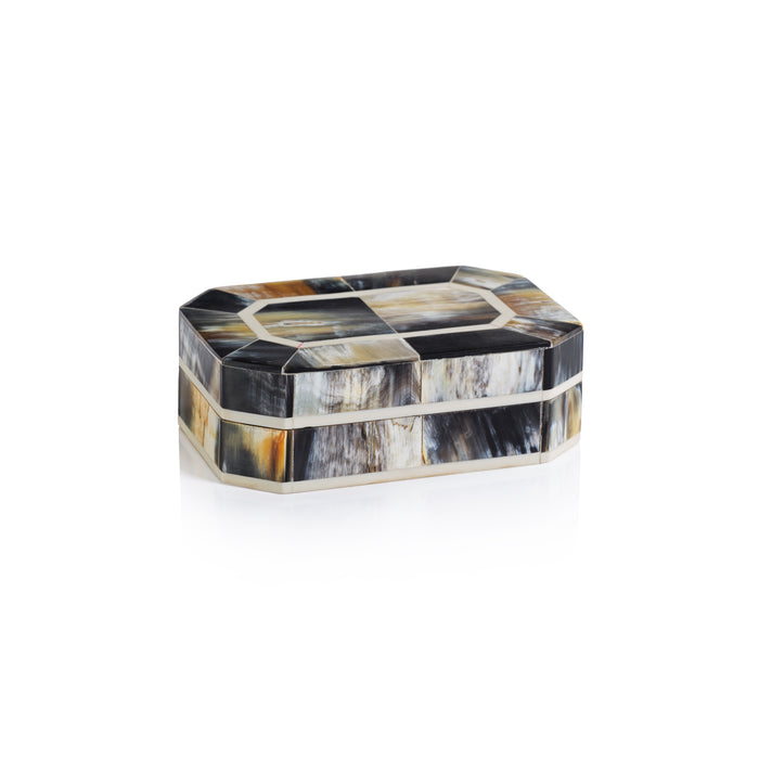 Zodax Baldur Black Horn Inlaid Decorative Box with Ivory Trim