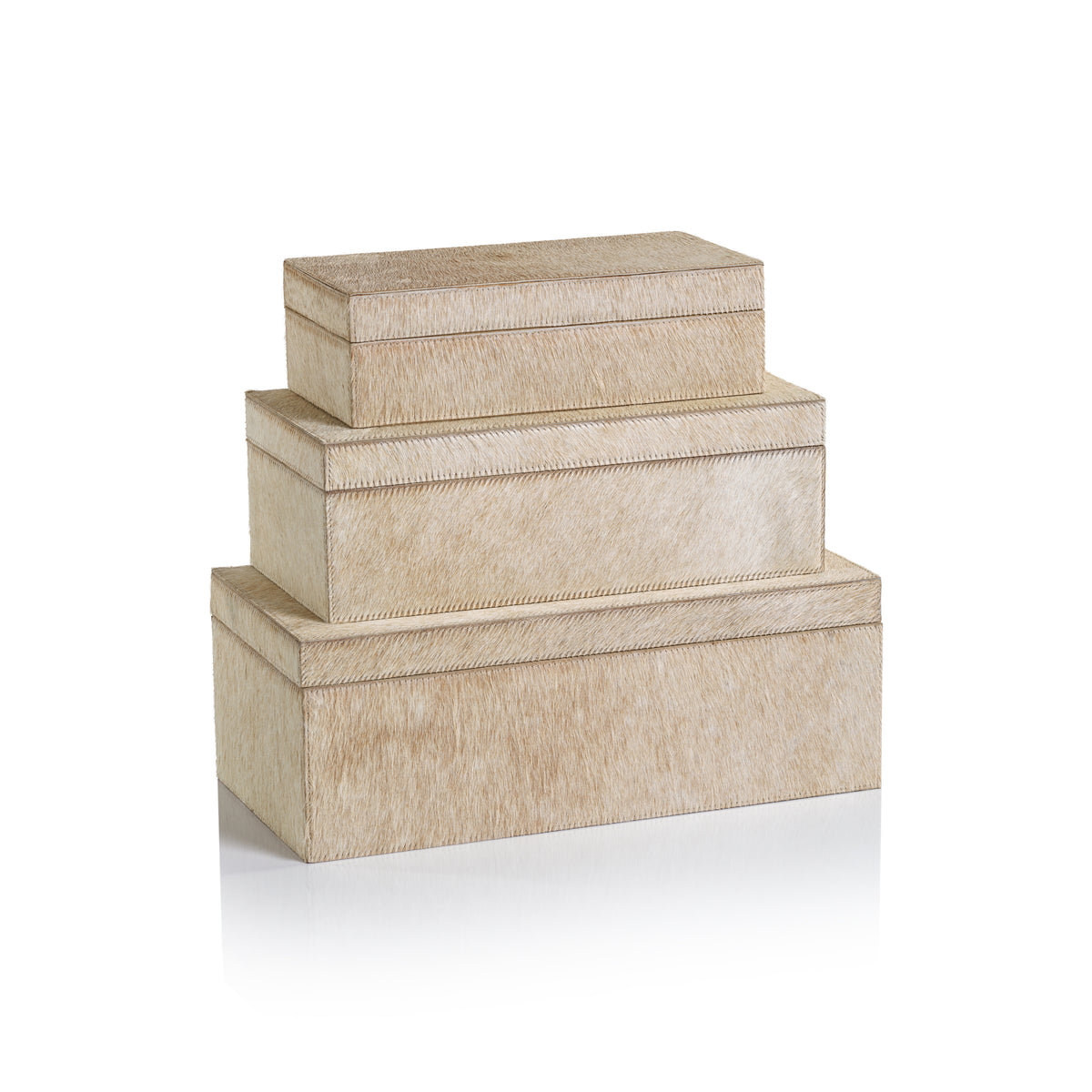 Zodax Rutbeek Tan Hair-On-Hide Leather Decorative Box, Medium, Tan