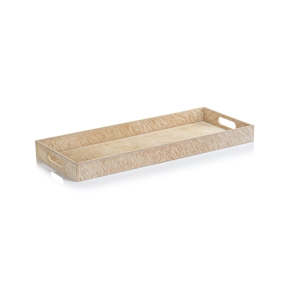 Zodax Rutbeek Tan Hair-On-Hide Leather Serving Tray, 10" x 24" x 2", Tan