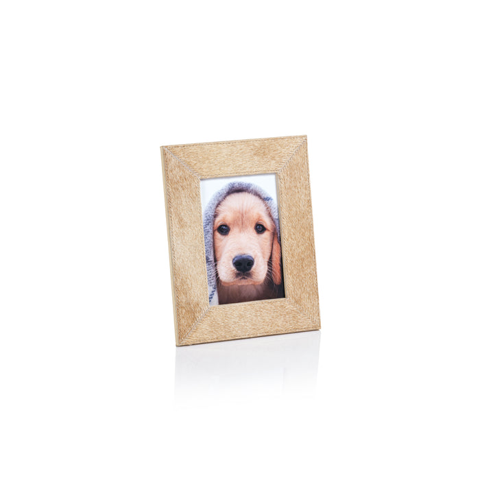 Zodax Rutbeek Tan Hair-On-Hide Leather Photo Frame, 4" x 6"