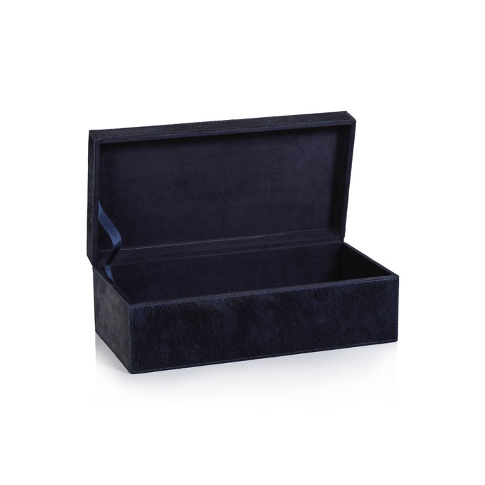 Zodax Rutbeek Navy Hair-On-Hide Leather Decorative Box, Medium, Navy