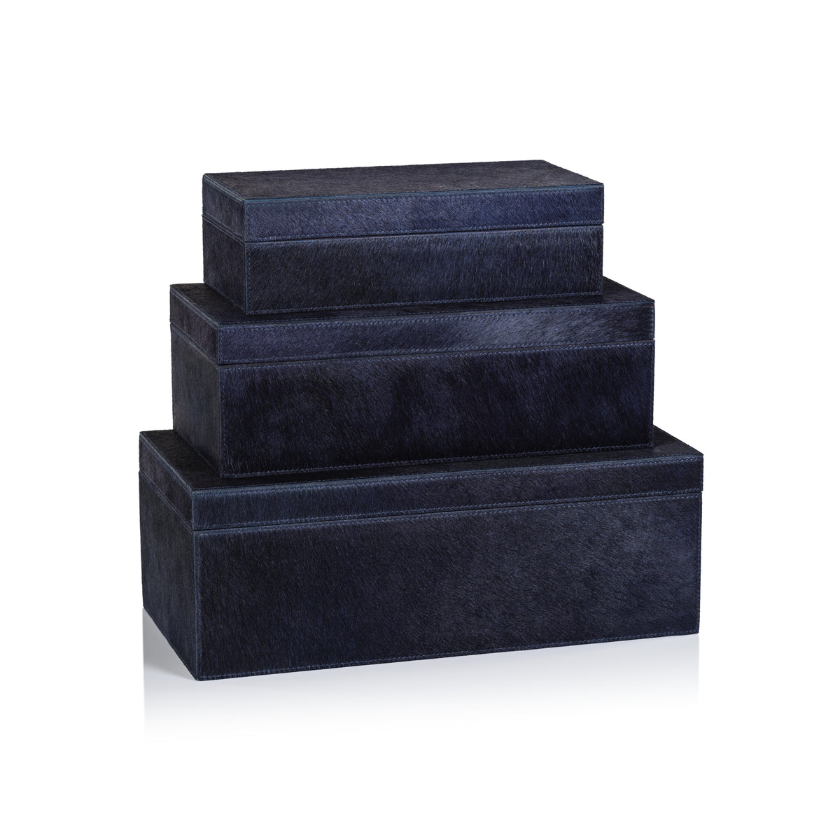 Zodax Rutbeek Navy Hair-On-Hide Leather Decorative Box, Medium, Navy
