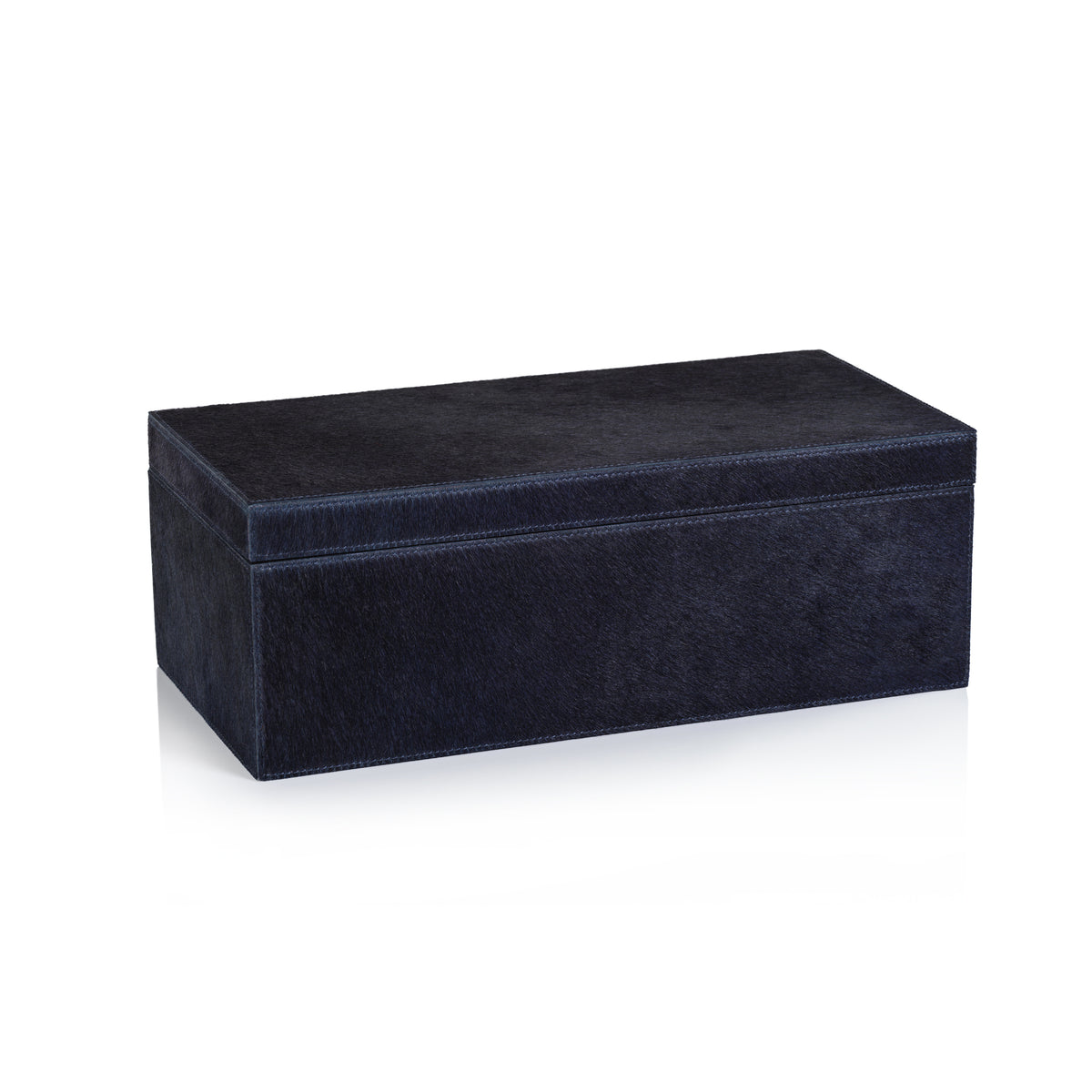 Zodax Rutbeek Navy Hair-On-Hide Leather Decorative Box, Large, Navy