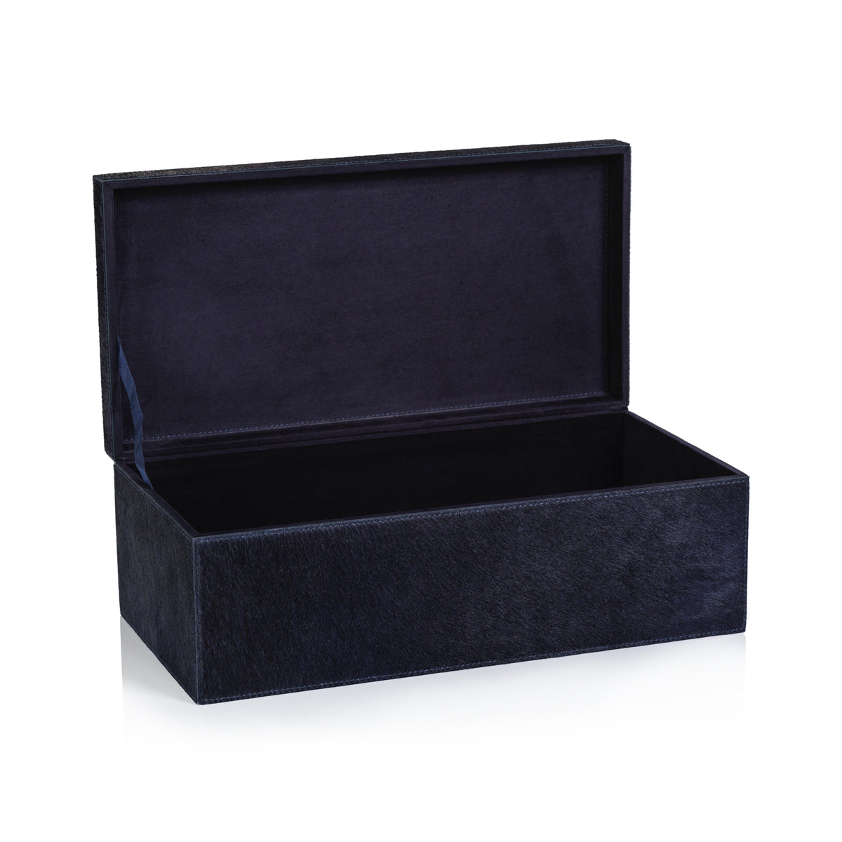 Zodax Rutbeek Navy Hair-On-Hide Leather Decorative Box, Large, Navy