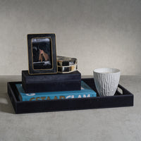 Zodax Rutbeek Navy Hair-On-Hide Leather Serving Tray, Navy