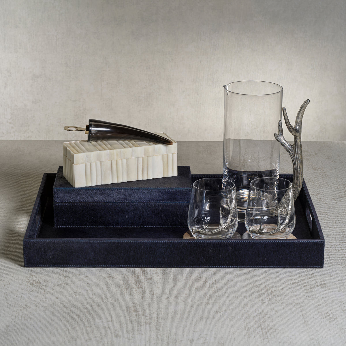 Zodax Rutbeek Navy Hair-On-Hide Leather Serving Tray, Navy