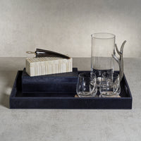 Zodax Rutbeek Navy Hair-On-Hide Leather Serving Tray, Navy