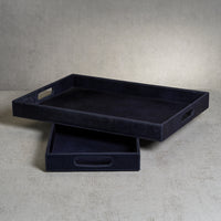 Zodax Rutbeek Navy Hair-On-Hide Leather Serving Tray, 10" x 24" x 2", Navy