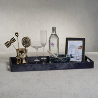 Zodax Rutbeek Navy Hair-On-Hide Leather Serving Tray, 10" x 24" x 2", Navy
