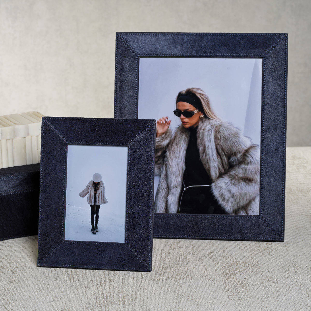 Zodax Rutbeek Navy Hair-On-Hide Leather Photo Frame, 4" x 6"
