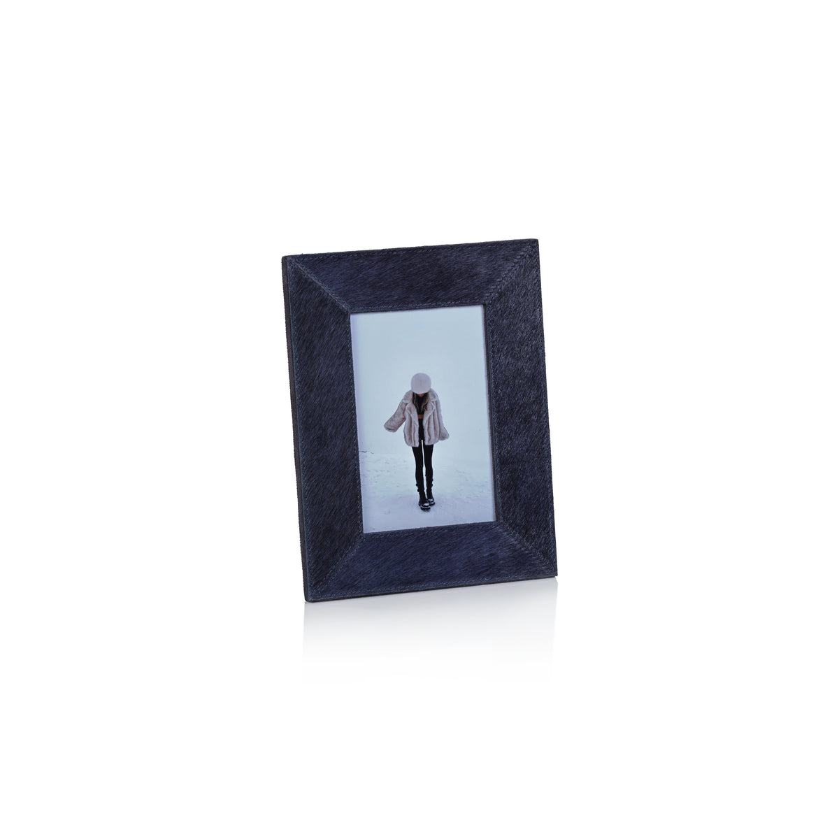 Zodax Rutbeek Navy Hair-On-Hide Leather Photo Frame, 4" x 6"