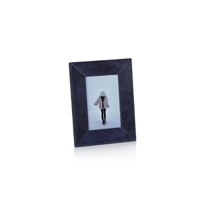 Zodax Rutbeek Navy Hair-On-Hide Leather Photo Frame, 4" x 6"
