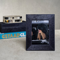 Zodax Rutbeek Navy Hair-On-Hide Leather Photo Frame, 5" x 7", Navy