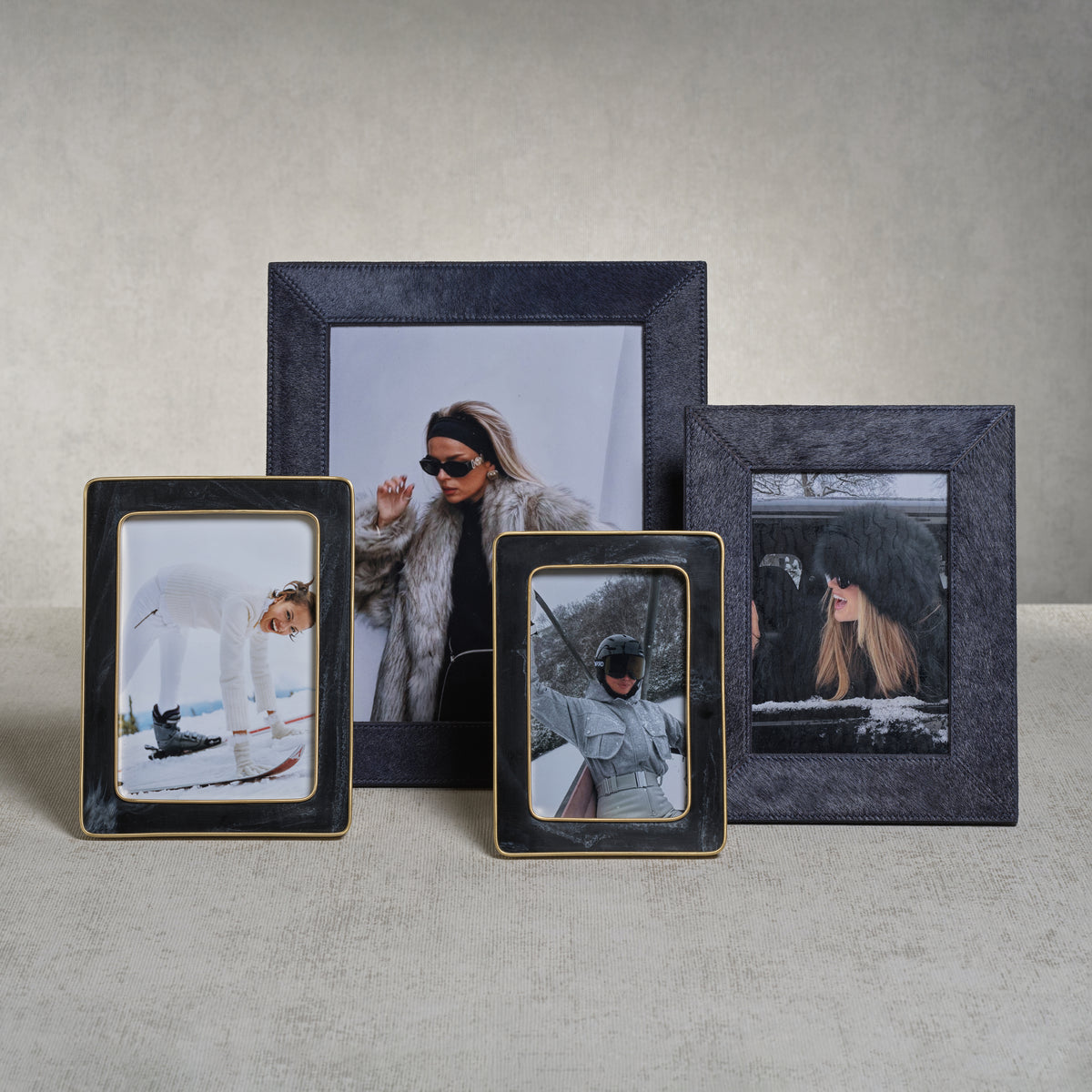 Zodax Rutbeek Navy Hair-On-Hide Leather Photo Frame, 5" x 7", Navy