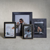 Zodax Rutbeek Navy Hair-On-Hide Leather Photo Frame, 5" x 7", Navy