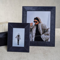 Zodax Rutbeek Navy Hair-On-Hide Leather Photo Frame, 8" x 10", Navy