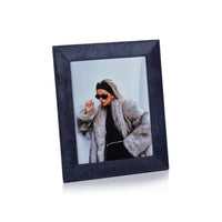 Zodax Rutbeek Navy Hair-On-Hide Leather Photo Frame, 8" x 10", Navy