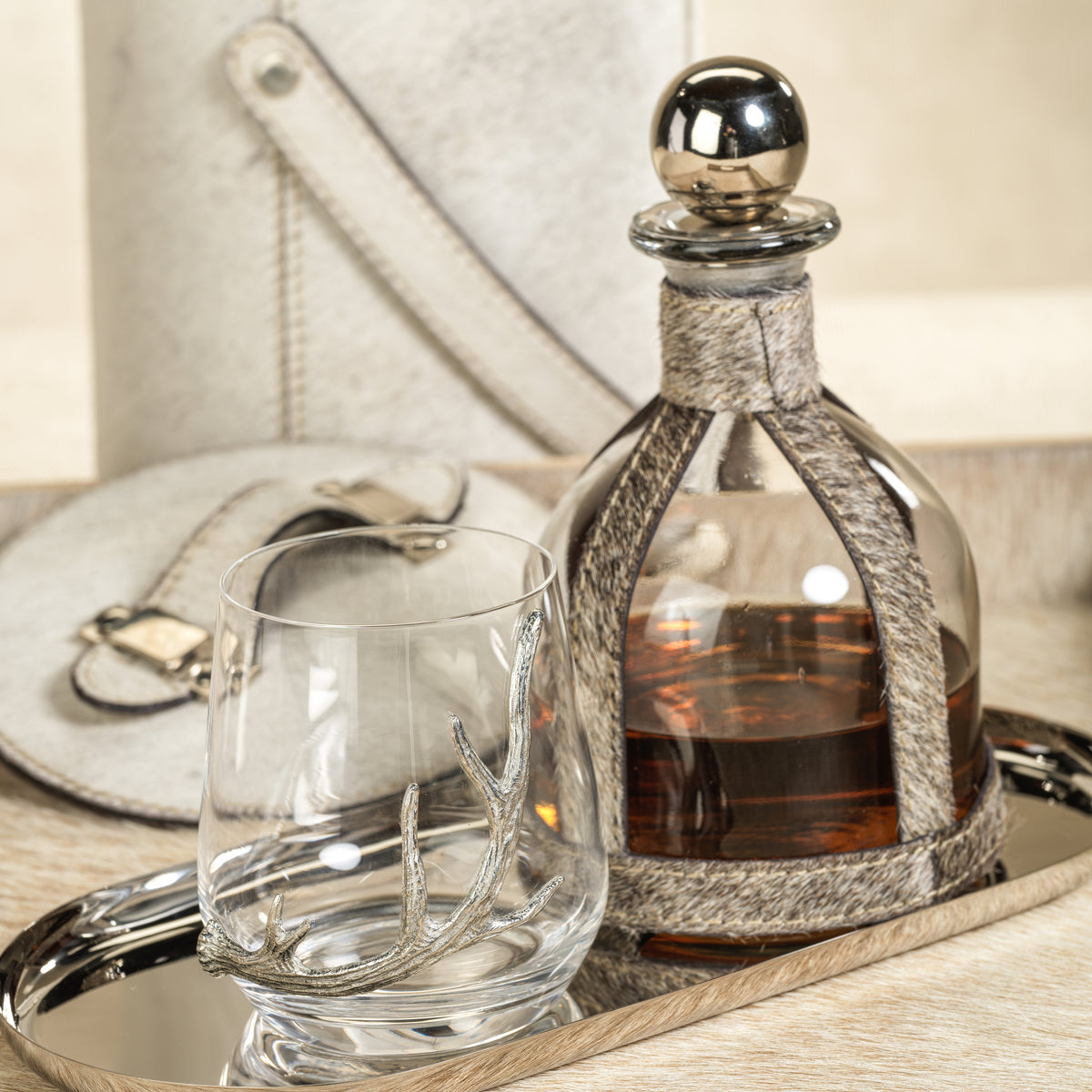 Zodax Bilthoven Hair-On-Hide Leather  Decanter with Stopper
