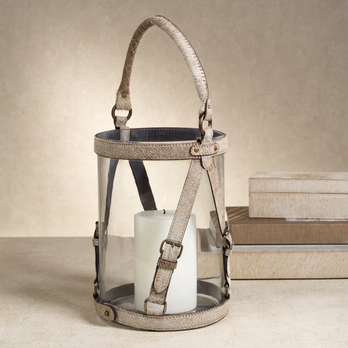 Zodax Bilthoven Hair-On-Hide Leather Glass Hurricane / Ice Bucket