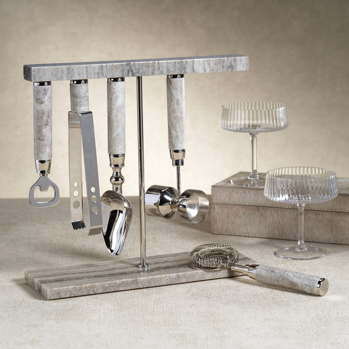 Zodax Marbella 5-Piece Bar Tool Set, Marble