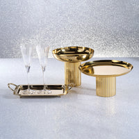Zodax Stassi Polished Stainless Steel Footed Cake Stand, Gold