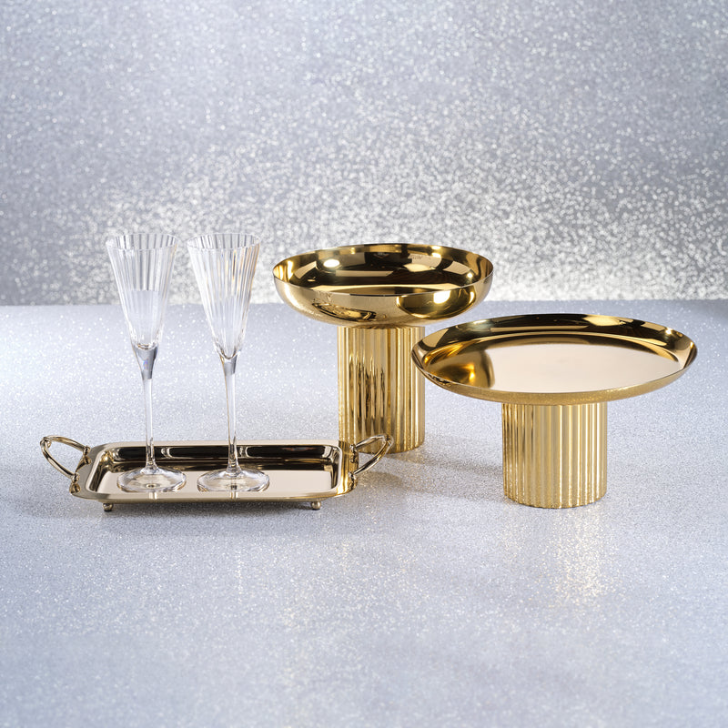 Zodax Stassi Polished Stainless Steel Footed Cake Stand, Gold