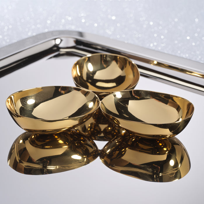 Zodax Stassi Polished Stainless Steel Triple Nut Bowl, Gold