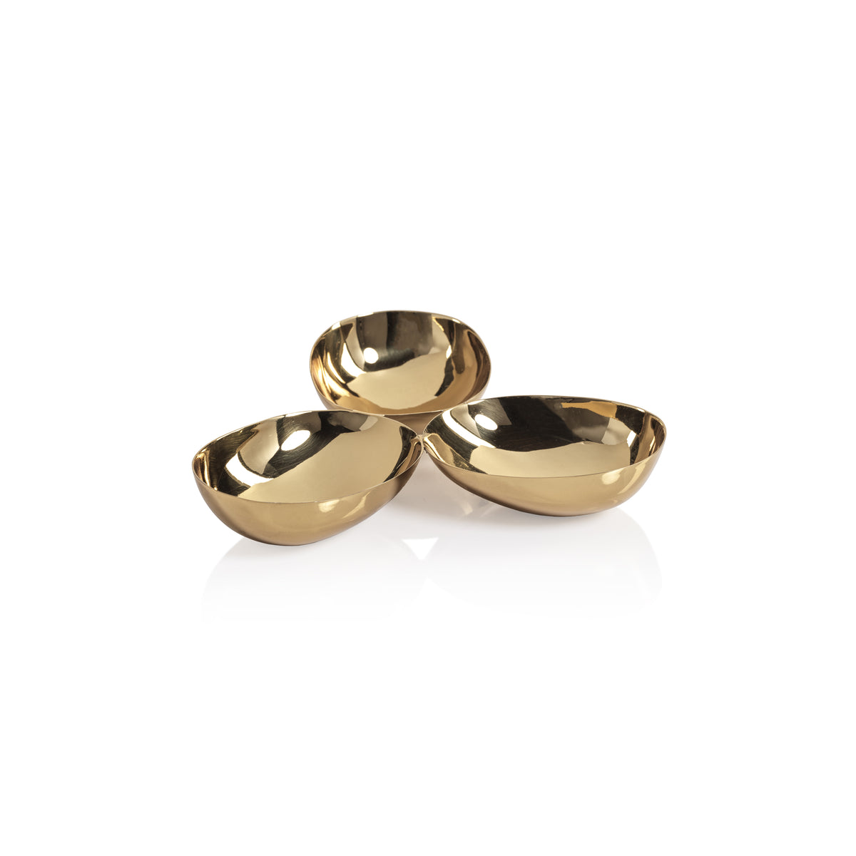 Zodax Stassi Polished Stainless Steel Triple Nut Bowl, Gold