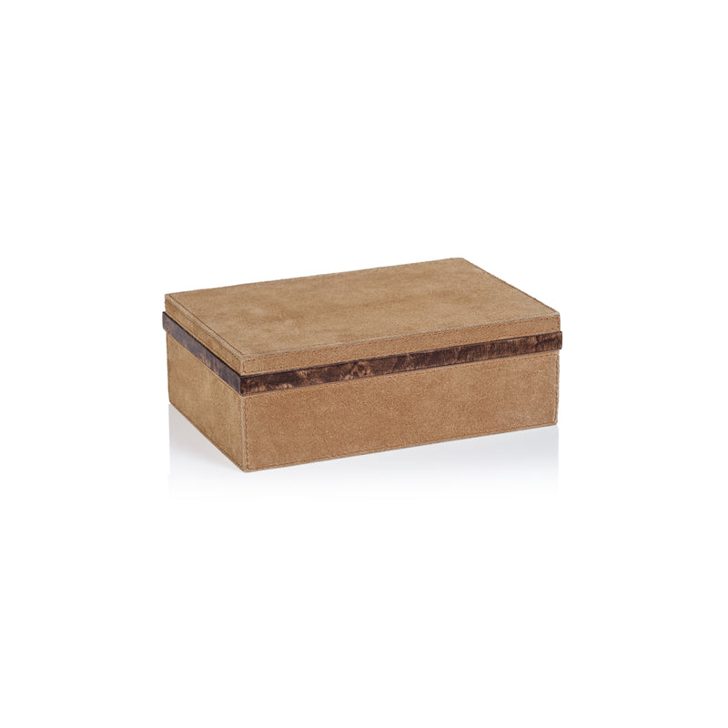 Zodax Chelia Suede Decorative Box with Burlwood Trim, Small