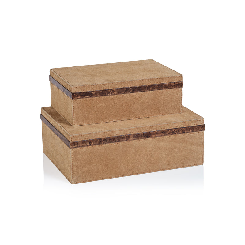 Zodax Chelia Suede Decorative Box with Burlwood Trim, Small