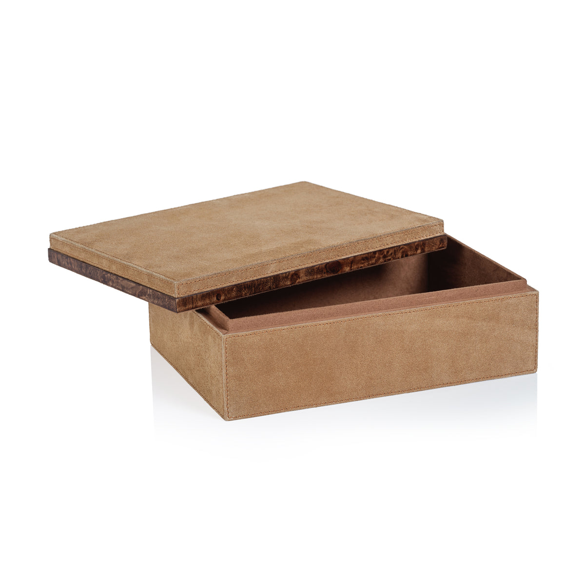 Zodax Chelia Suede Decorative Box with Burlwood Trim, Large