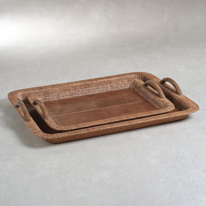 Zodax Sabinio Leather & Raffia Serving Tray, Large