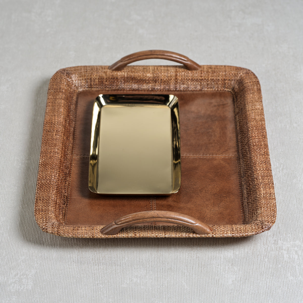 Zodax Sabinio Leather & Raffia Serving Tray, Large