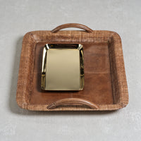 Zodax Sabinio Leather & Raffia Serving Tray, Large