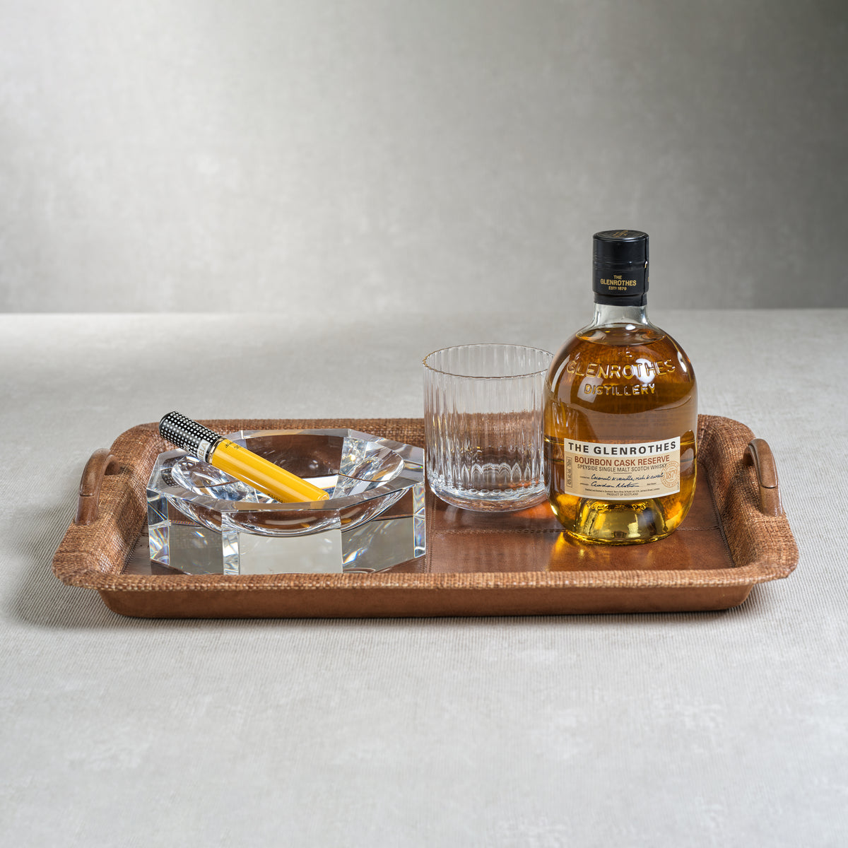 Zodax Sabinio Leather & Raffia Serving Tray, Large