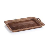 Zodax Sabinio Leather & Raffia Serving Tray, Large