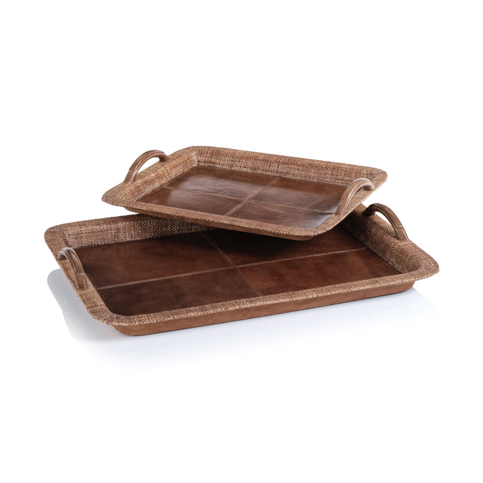 Zodax Sabinio Leather & Raffia Serving Tray, Large
