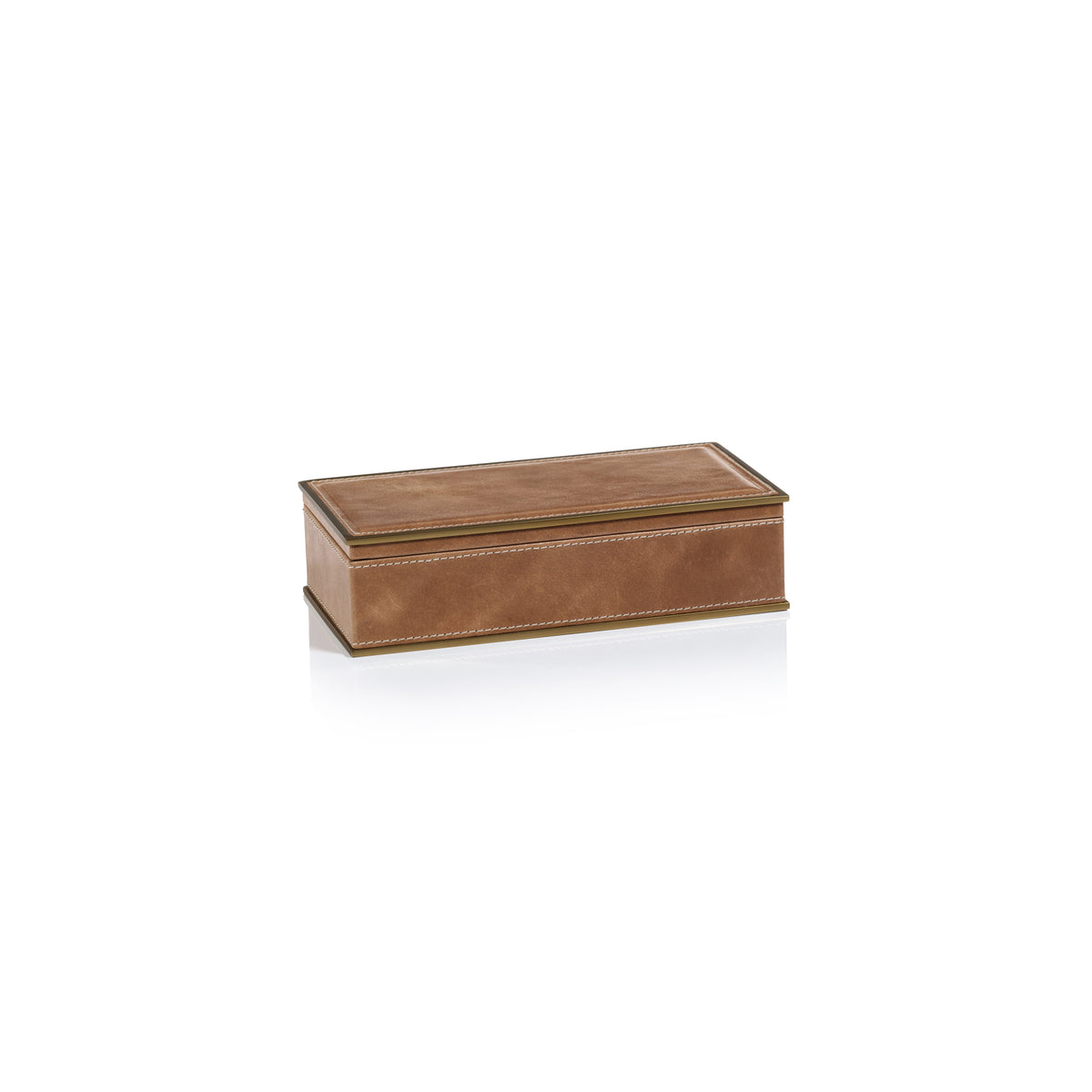 Zodax Elgon Leather Decorative Box with Brass Trim, Small
