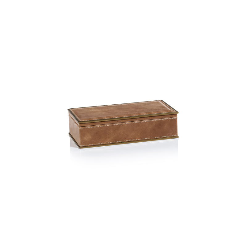 Zodax Elgon Leather Decorative Box with Brass Trim, Small