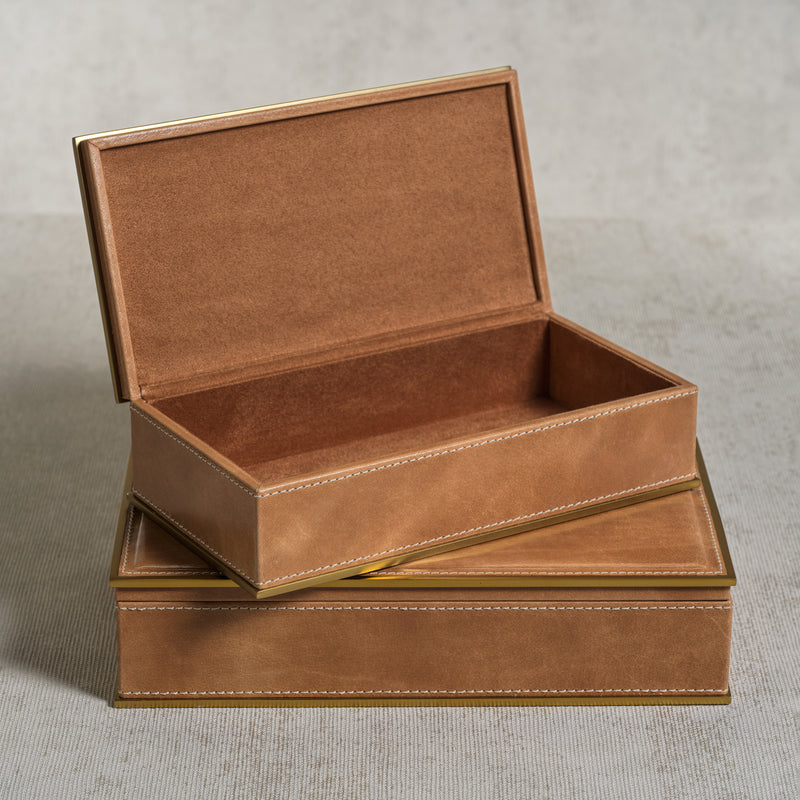 Zodax Elgon Leather Decorative Box with Brass Trim, Large