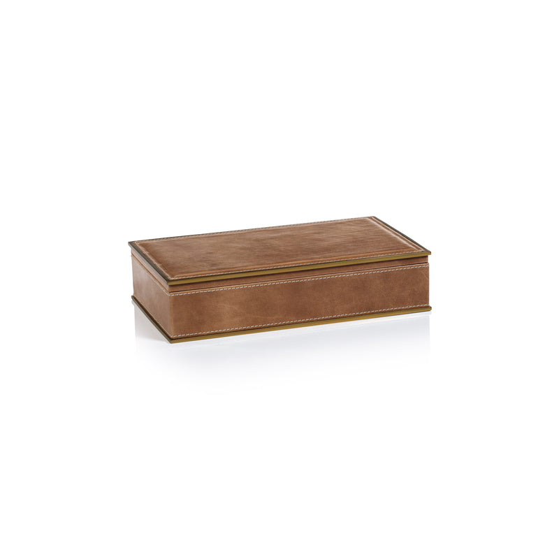 Zodax Elgon Leather Decorative Box with Brass Trim, Large