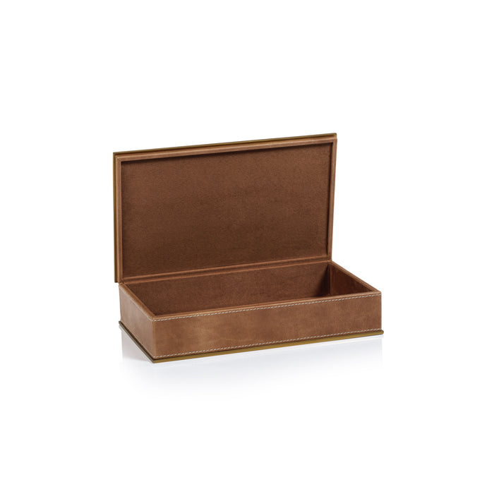 Zodax Elgon Leather Decorative Box with Brass Trim, Large