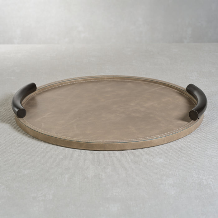 Zodax Cameroon Round Mink Leather Serving Tray