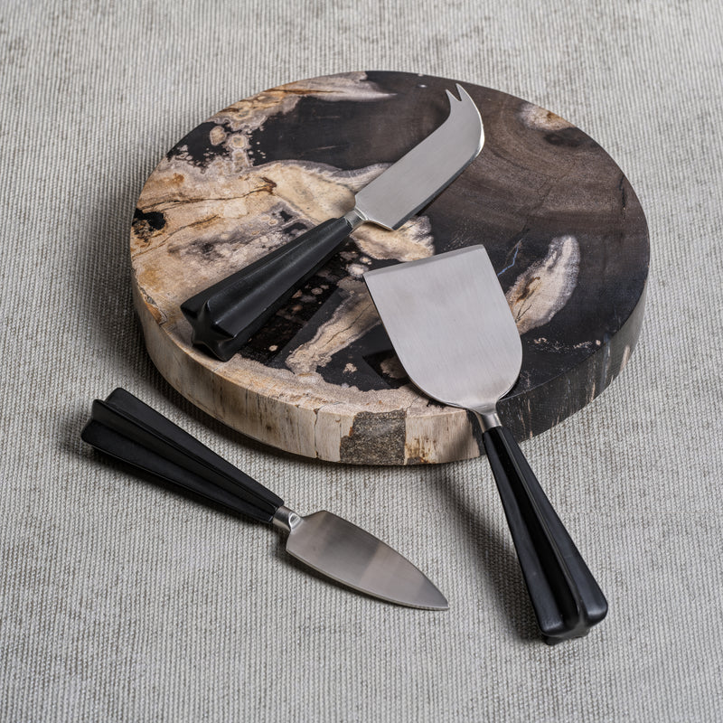 Zodax Two-Tone Star Polished Cheese Knives Set, Black