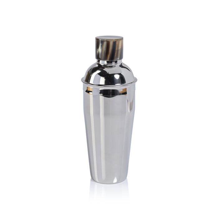 Zodax Brompton Silver Stainless Steel Cocktail Shaker with Horn Cap, Silver with Horn Cap