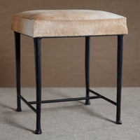 Zodax Corviglia Hair-On-Hide Leather Stool with Forged Iron Base, Tan
